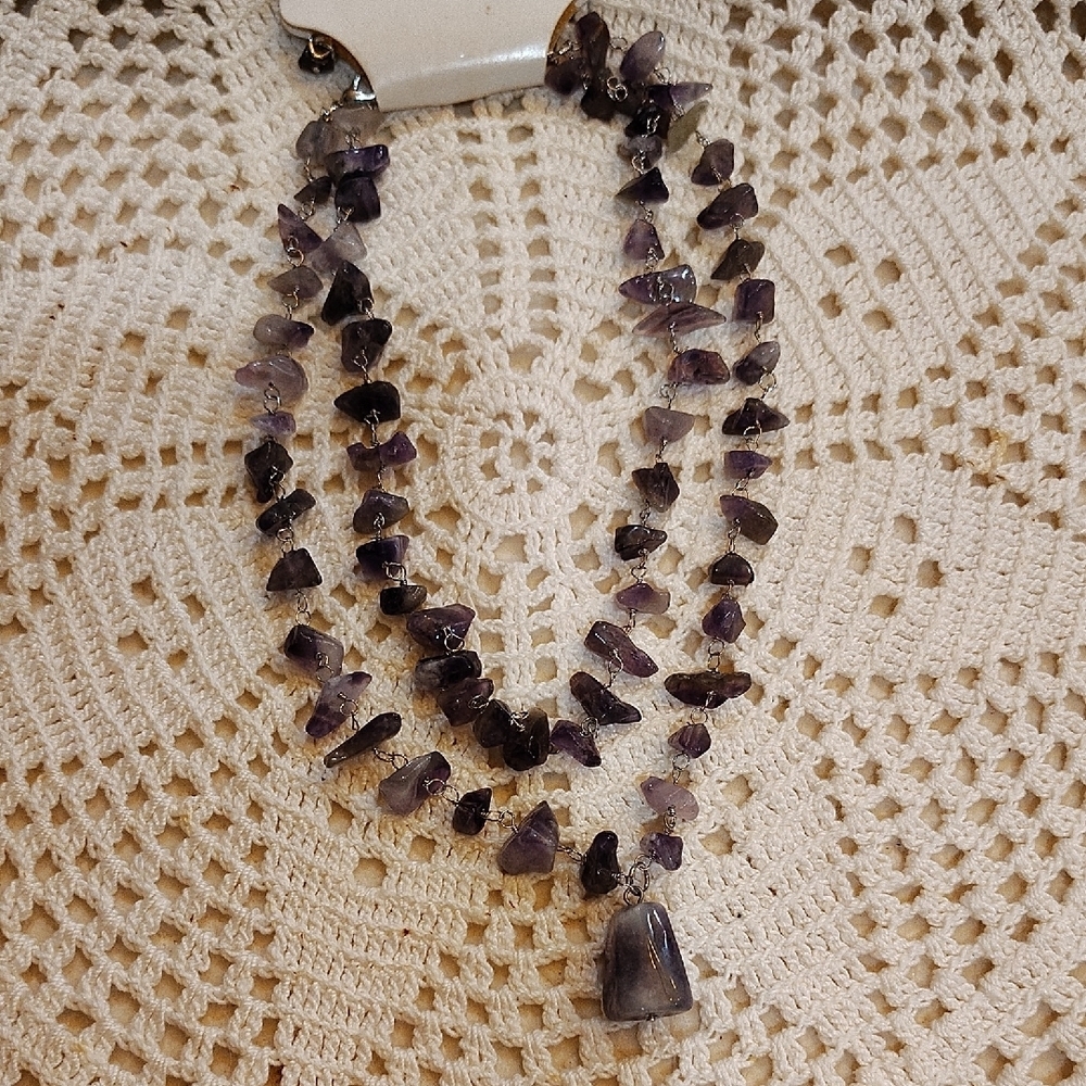 Mix It Amethyst Chip Beads And Pendant Purple Stone 8.5" Double Strand NWT